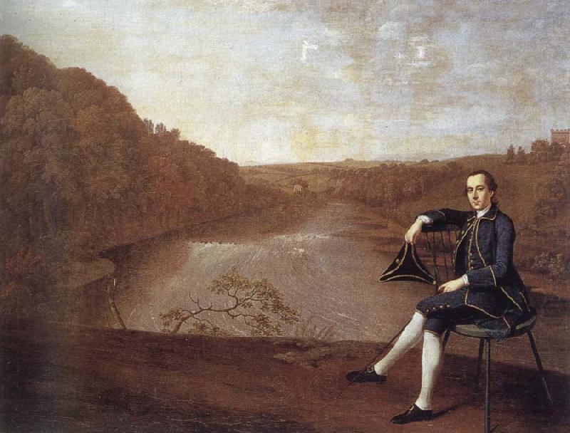 Philip Howard Seated before a panorama of the river Eden at Corby Castle, Arthur Devis